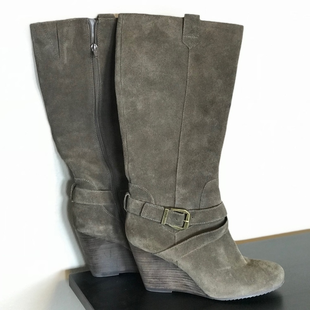 BCBGeneration Taupe Suede Wedge Boots